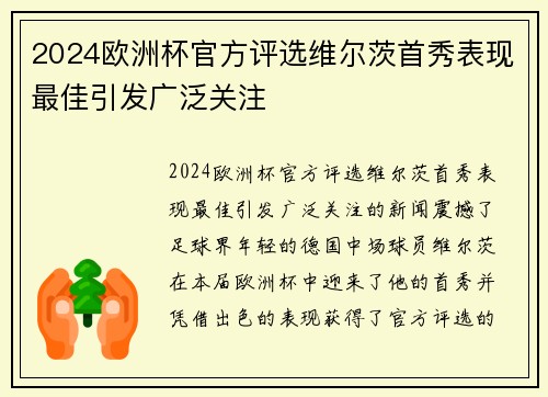 2024欧洲杯官方评选维尔茨首秀表现最佳引发广泛关注 2024欧洲杯官方评选维尔茨首秀表现最佳引发广泛关注